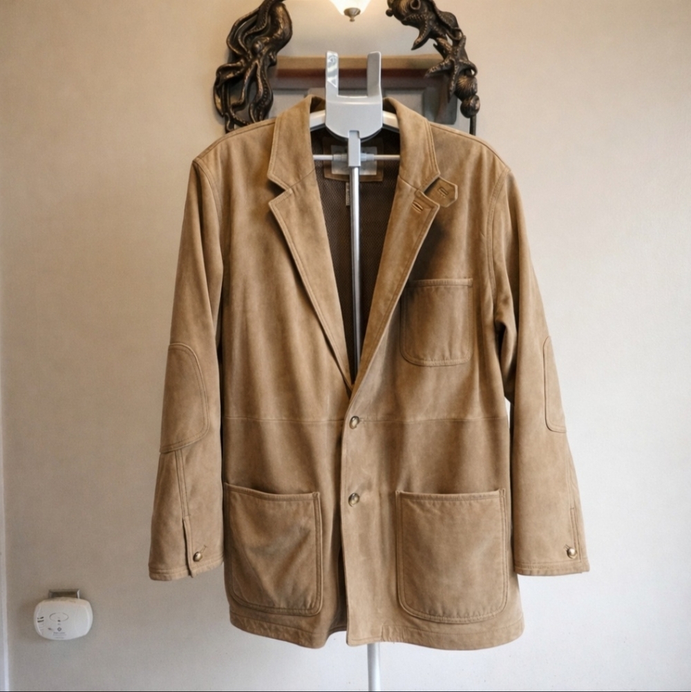 Orvis Leather Field Jacket Mens 46 Brown Blazer Hunting Coat Bandara Zambezi